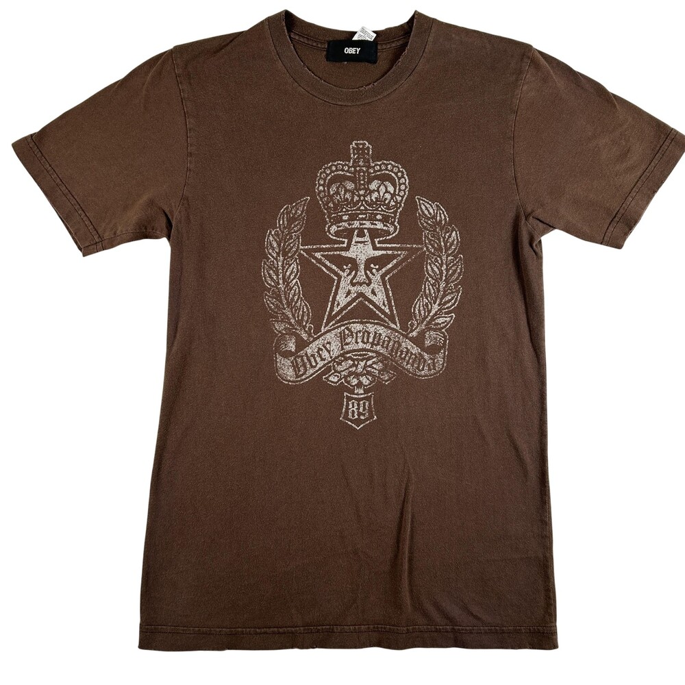 Obey Shirt Mens Small Brown Crown Star Crest Graphic Obey Propaganda Made USA